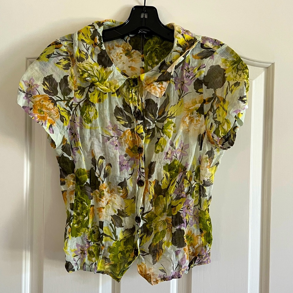 Jôn Crinkled Cotton Floral Top